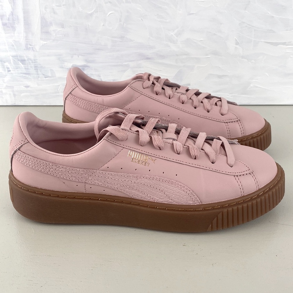 NEW Puma Basket Platform Euphoria Gum Sneakers Silver Pink Rose Gold 10 shoes
